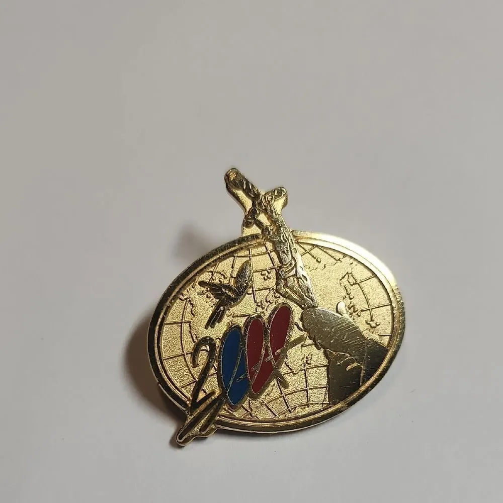 Vintage 24k gold plated prayer pin, the world globe, 2000, Pin, Tie tac